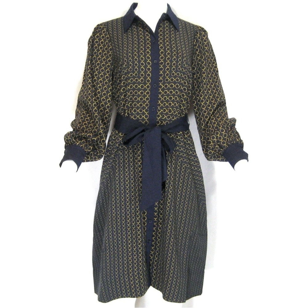 Ellie Tahari Long Sleeve Button Down Collared Belted Midi Dress